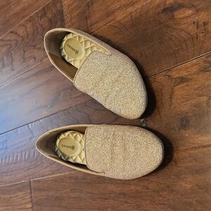 Birdies Starling Flat in Glitter Rose Gold Size 7.5